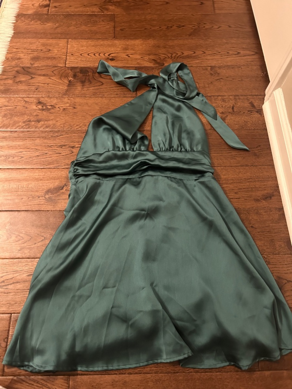 Women's Emerald Green Satin Halter Mini Dress